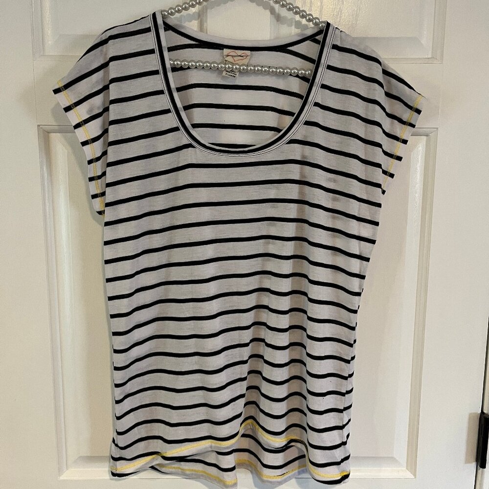 Self Esteem Striped Scoop Neck Short Sleeve Casual Tee Size Juniors XL